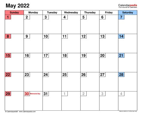 May 2022 Large Calendar Print Landscape Blank Calendar 2022