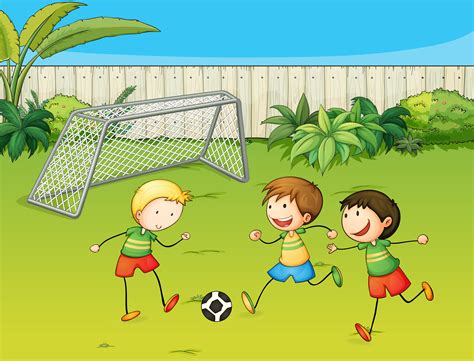 Kids Playing Football On Football Ground 520744 Vector Art At Vecteezy