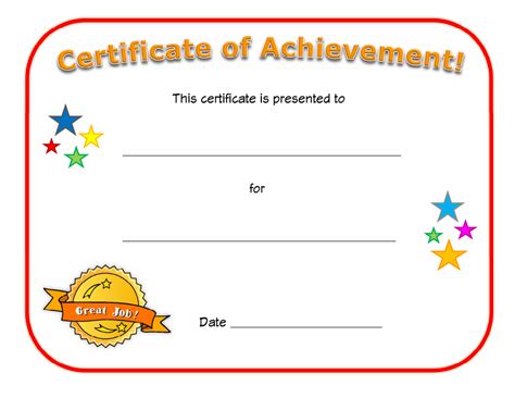 Certificate Of Achievement Template Varicolored Download Printable