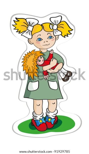 Little Girl Holds Doll Girl Doll Stock Vector Royalty Free 91929785