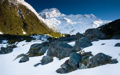 Wallpaper New Zealand Mountain Snow Landscape Stone Desktop