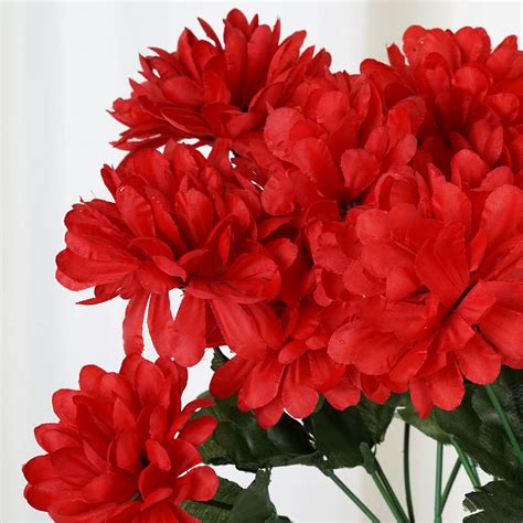 12 bush 84 pcs red artificial silk chrysanthemum flowers efavormart