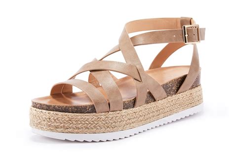 Laicigo Womens Wedge Espadrilles Platform Cross Strap Ankle Buckle Open