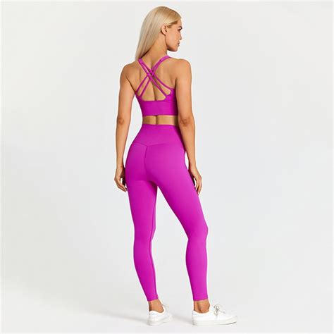 solid color yoga set tight leggings sports fitness cross gym bra top 2pcs soft sport suit