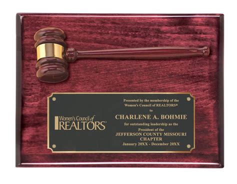 Wcr Classic Rosewood Presidents Gavel Plaque