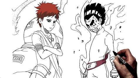 How To Draw Gaara Vs Rock Lee Step By Step Naruto Youtube