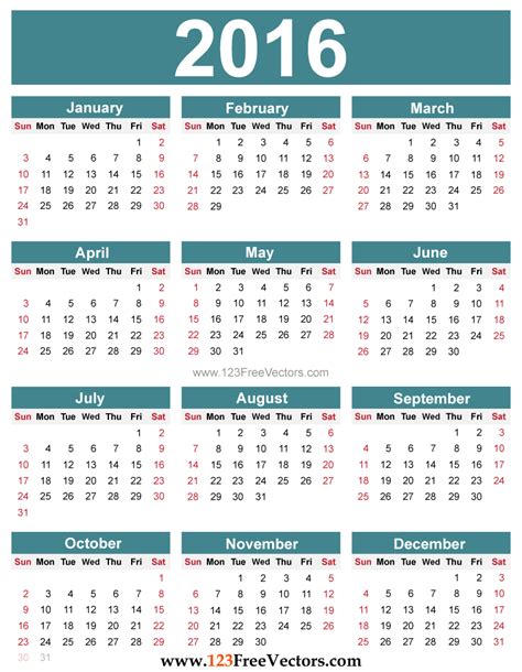 Free Editable 2016 Calendar Download Free Vector Art Free Vectors