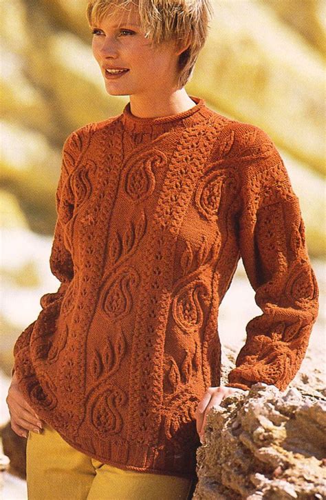 Ladies Paisley Pattern And Leaf Aran Style Sweater Knitting Pattern 32