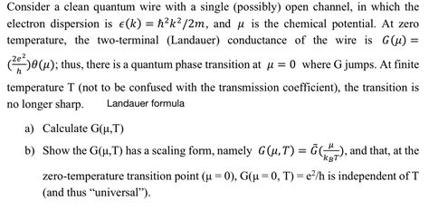 Solved Consider A Clean Quantum Wire With A Single Chegg Com