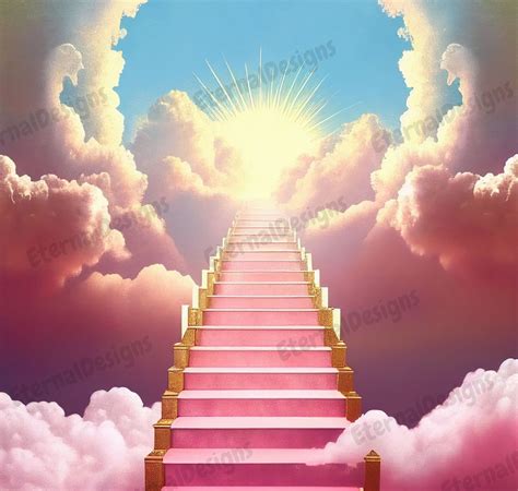 Pink Heaven Background Png Memorial Background Stairs To Etsy
