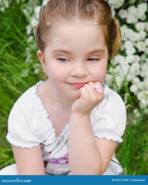 Portrait Of Thinking Little Girl Outdoor Stock Photo Image Of Face
