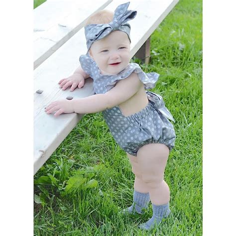 Baby Girl Romper 2018 Newborn Baby Clothes Set Grey Blue Dots Print