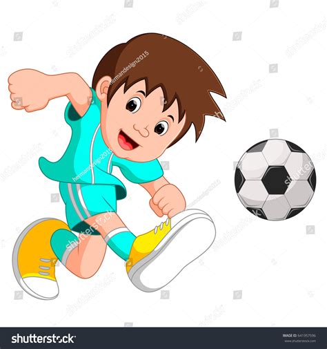 Vector Illustration Boy Cartoon Playing Football Stock Vector Royalty