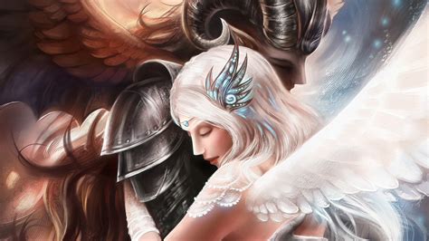 X Love Art Girl Angel Demon Guy Hug Coolwallpapers Me