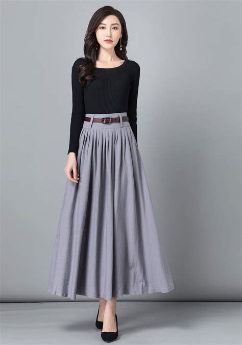Gray Linen Skirt Maxi Skirt With Pockets A Line Long Skirt Etsy Canada