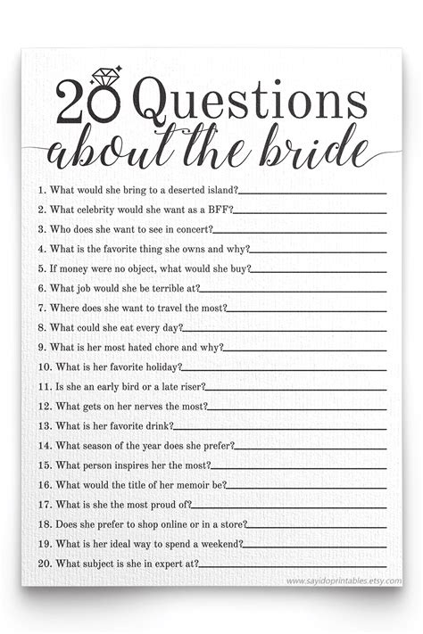 Best Images Of Questions Bridal Shower Games Printable Funny Images And Photos Finder