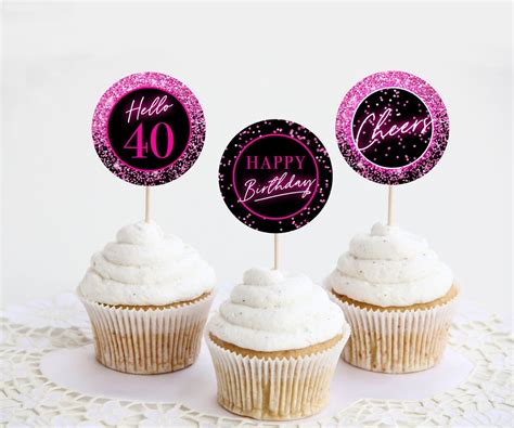 Hot Pink Cupcake Toppers For 40th Birthday Neon Party Decor Etsy