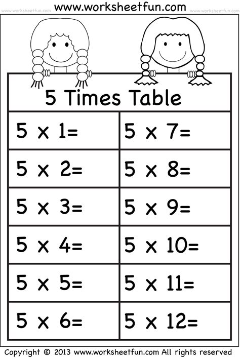 Times Tables Worksheets 2 3 4 5 6 7 8 9 10 11 And 12