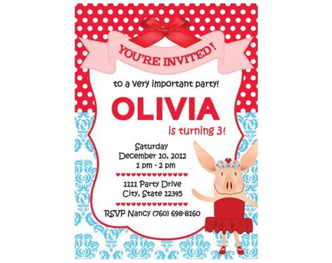 Free Printable Olivia The Pig Birthday Invitations Ideas Download