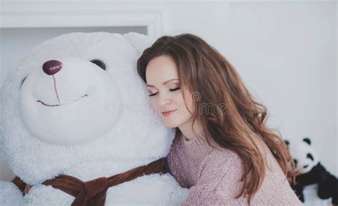 Woman With A Teddy Bear Stock Photo Image Of Excited 164231894