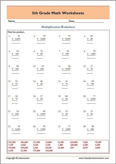 Free 5th Grade Whole Number Multiplication Mixed Digits Edumonitor