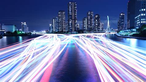 Wallpaper City Light Night River 4k 8k Architecture