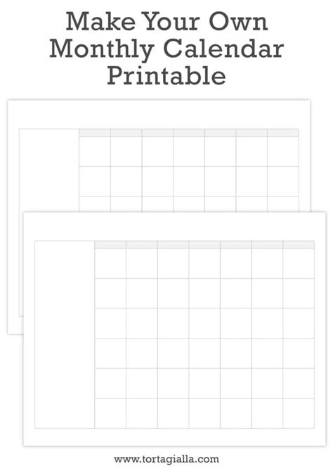 Make Your Own Monthly Calendar Printable Tortagialla