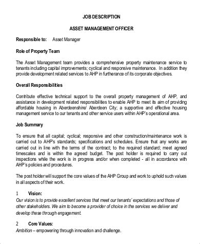 Job description the asset management analyst i is an entry level position within the it asset management team…the asset management analyst i works effectively as a member of the asset management team carrying out direction from the asset management senior and manager with. Asset Management Job Description - Free It Asset Manager ...