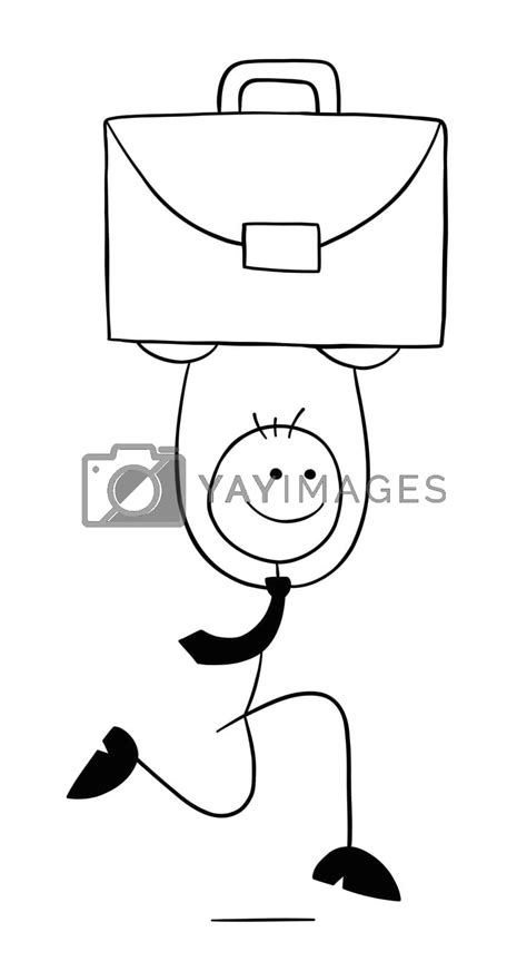 Stickman Businessman Character Running And Carrying Briefcase Vector