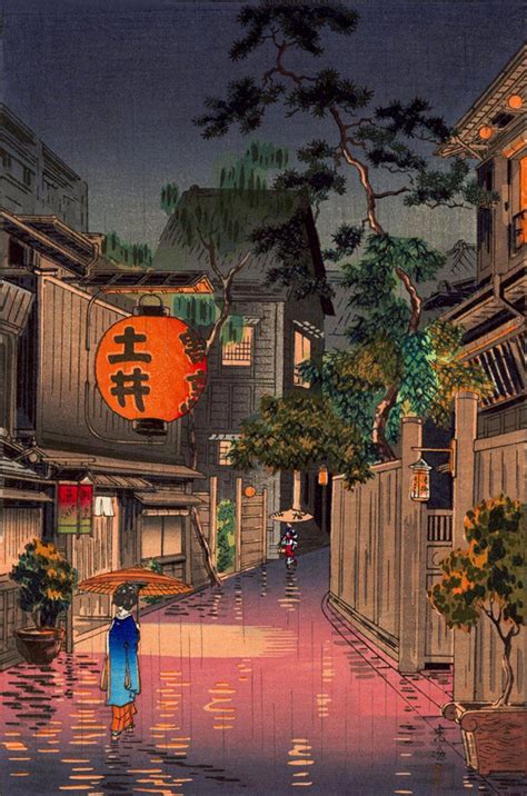 Japanese Art Prints Landscapes Tokyo Rainy Street Evening At Etsy