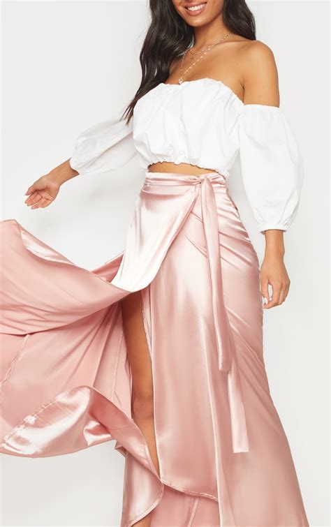 Blush Satin Wrap Maxi Skirt Skirts Prettylittlething Aus