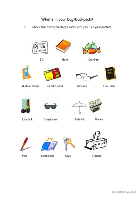 What Is In Your Bag Backpack Pict English Esl Worksheets Pdf And Doc