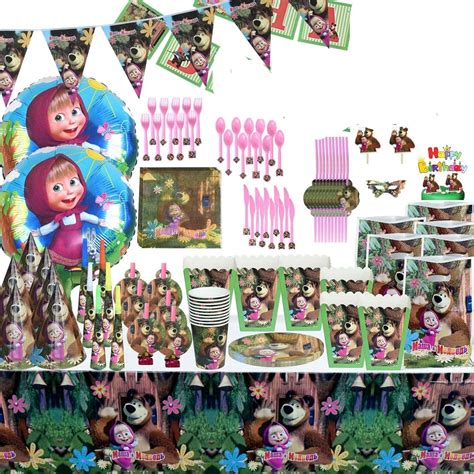 Buy Eleena 140 Pcs Masha And Bear Birthday Party Supplies Masha And Bear Decoration Theme Party