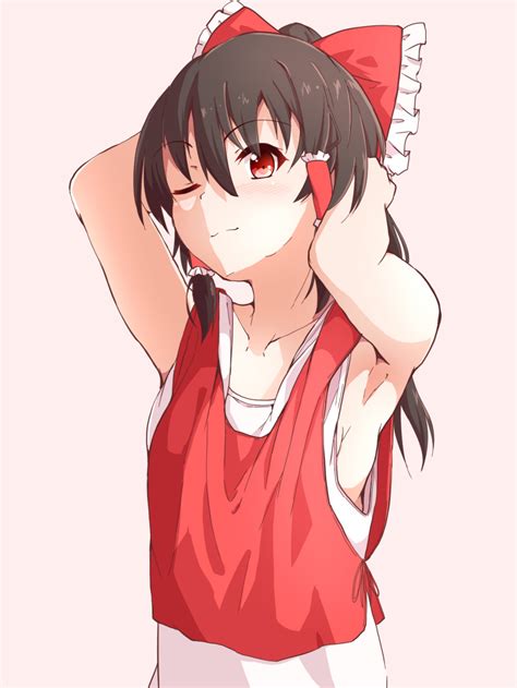 Safebooru 1girl 3 Armpits Arms Behind Head Arms Up Black Hair Blush Bow Commentary Hair Bow