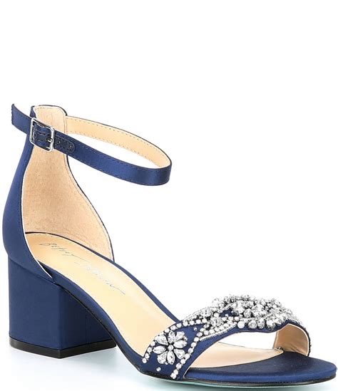 Blue By Betsey Johnson Mel Bejeweled Satin Ankle Strap Block Heel Dress Sandals Dillards