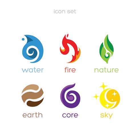A Series Of 6 Icons Describing Natural Elements 27 Icon Designs For A