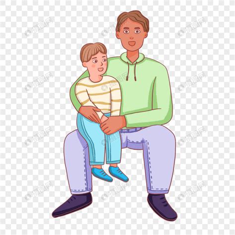 手绘父亲把儿子抱在腿上坐着元素素材下载 正版素材401383674 摄图网