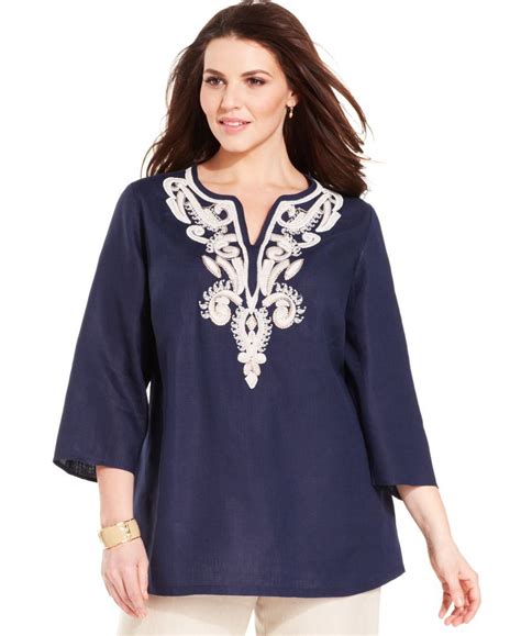 Charter Club Plus Size Linen Embroidered Tunic And Reviews Tops Plus