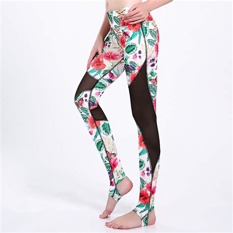Red Green Flowers Floral Plus Size Xxxl Mesh Panel Yoga Leggings Multicolor Fast Dry Sports