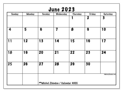 June 2023 Printable Calendar “48ss” Michel Zbinden Hk