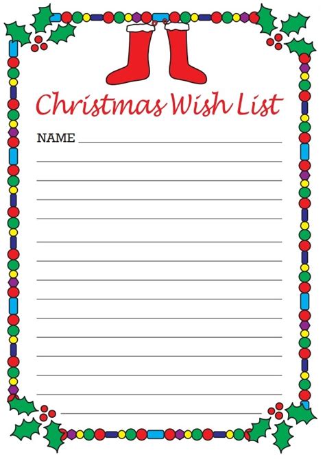 Christmas List Template Word