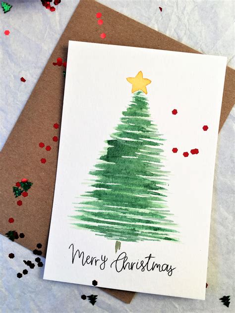Set Of 5 Cards Merry Christmas Greeting Card Handmade Card Etsy