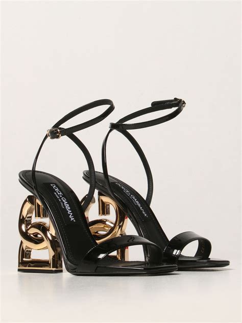 Dolce And Gabbana Patent Leather Sandals With Dg Heel Heeled Sandals