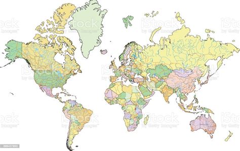 Highly Detailed Political World Map With Labeling Stock Illustration