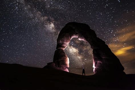 Person Under Delicate Arch At Night · Free Stock Photo