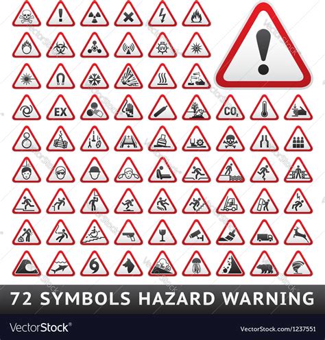 Triangular Warning Hazard Symbols Big Red Set Vector Image