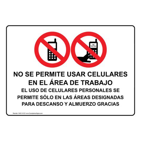 Spanish Sign Cell Phone Use In Designated Area Only Spanish