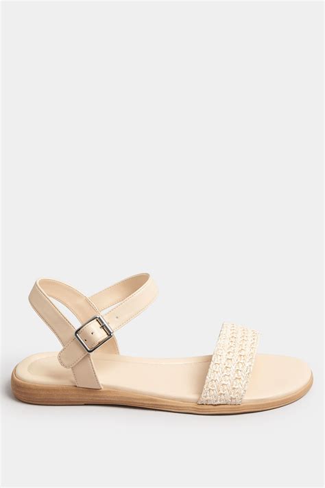 White Raffia Sandals In Extra Wide EEE Fit | Yours Clothing
