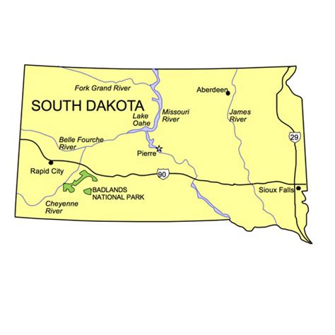 South Dakota Us State Powerpoint Map Highways Waterways Capital And