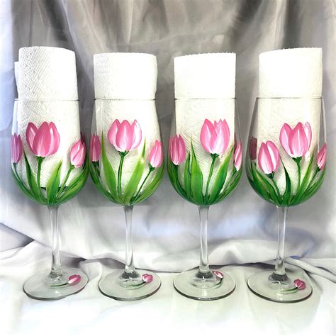 Tulip Wine Glasses Hand Painted Wine Glasses Pink Spring Flowers Spring Tulips Spring Wine